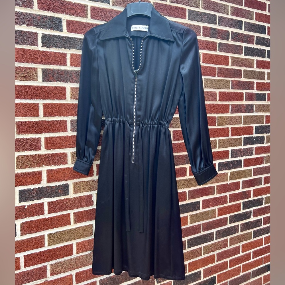 Vintage Albert Capraro Black Long Sleeve Shirt Dress